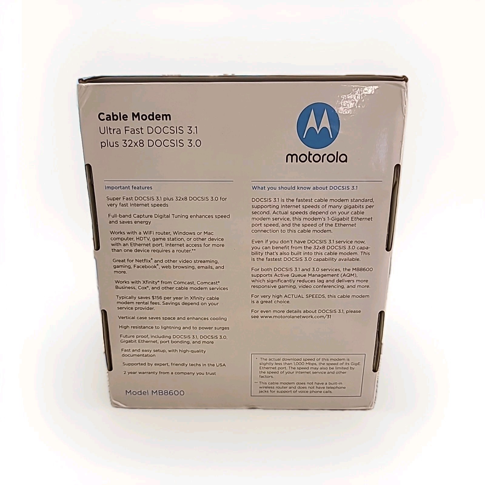Motorola MB8600 DOCSIS 3.1 Cable – Black