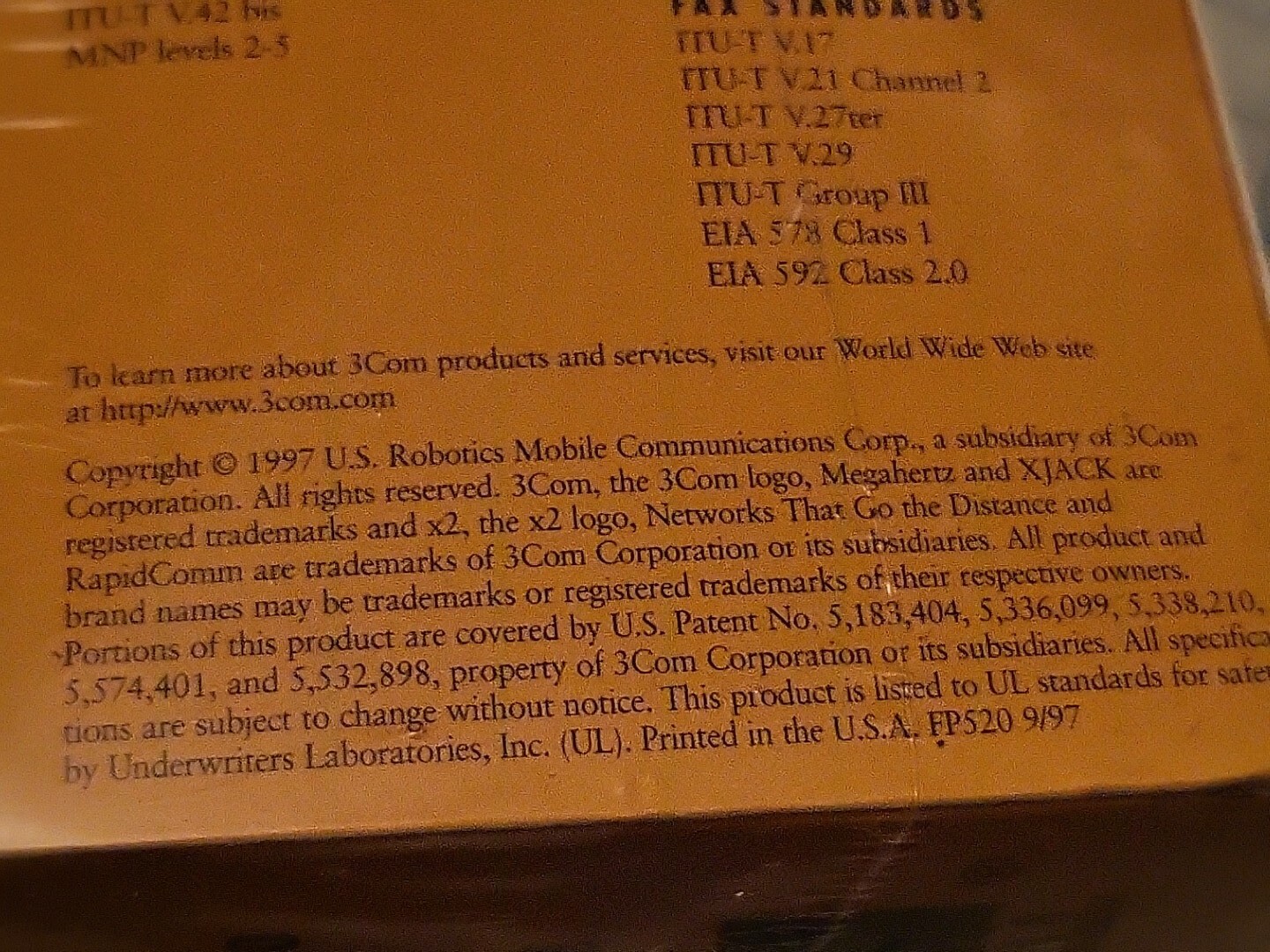 1997 New & Sealed US Robotics 56k Card Modem Model XJ2560