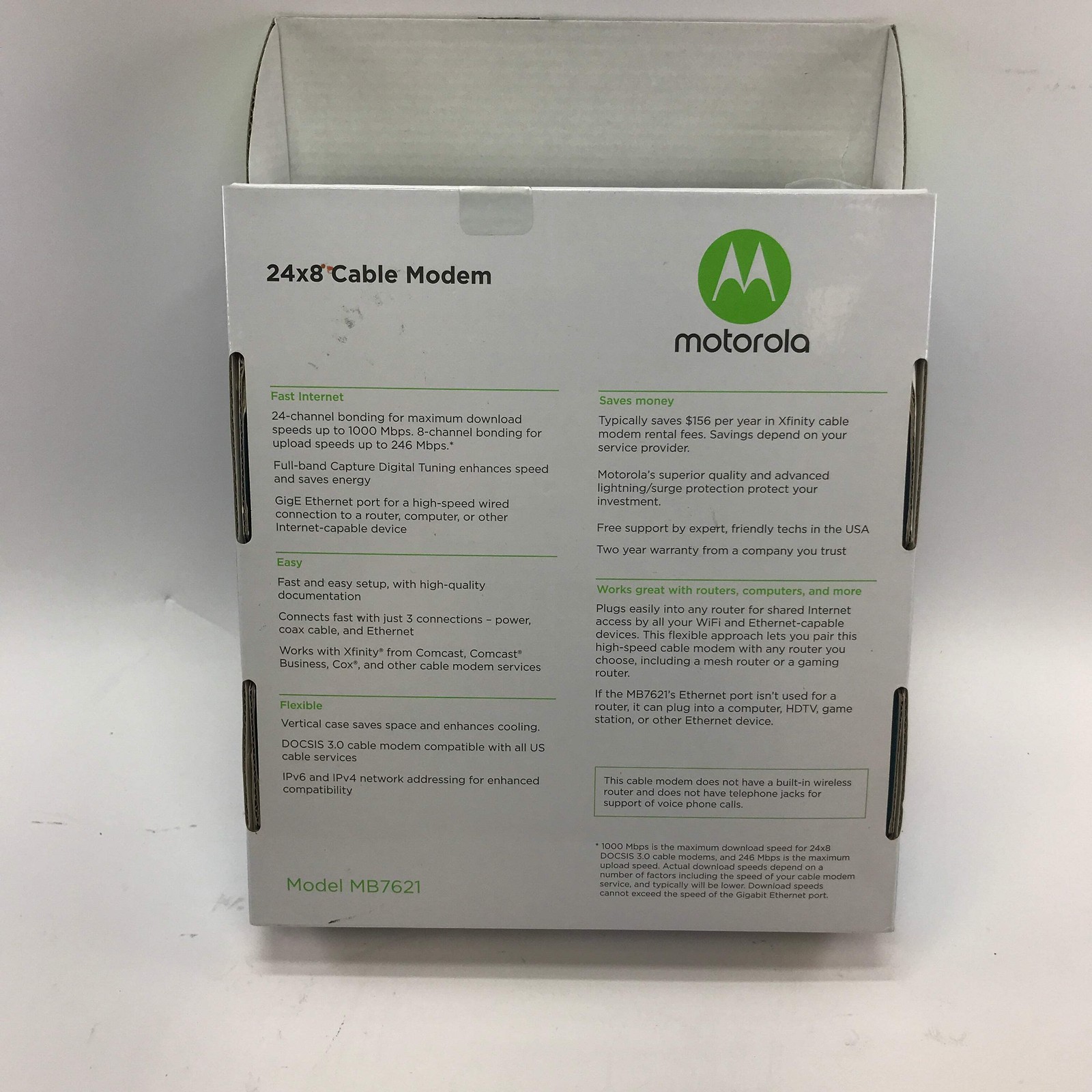 Motorola 24×8 Cable Modem MB7621-30 w/ Original Box, No Ethernet or Power Cable