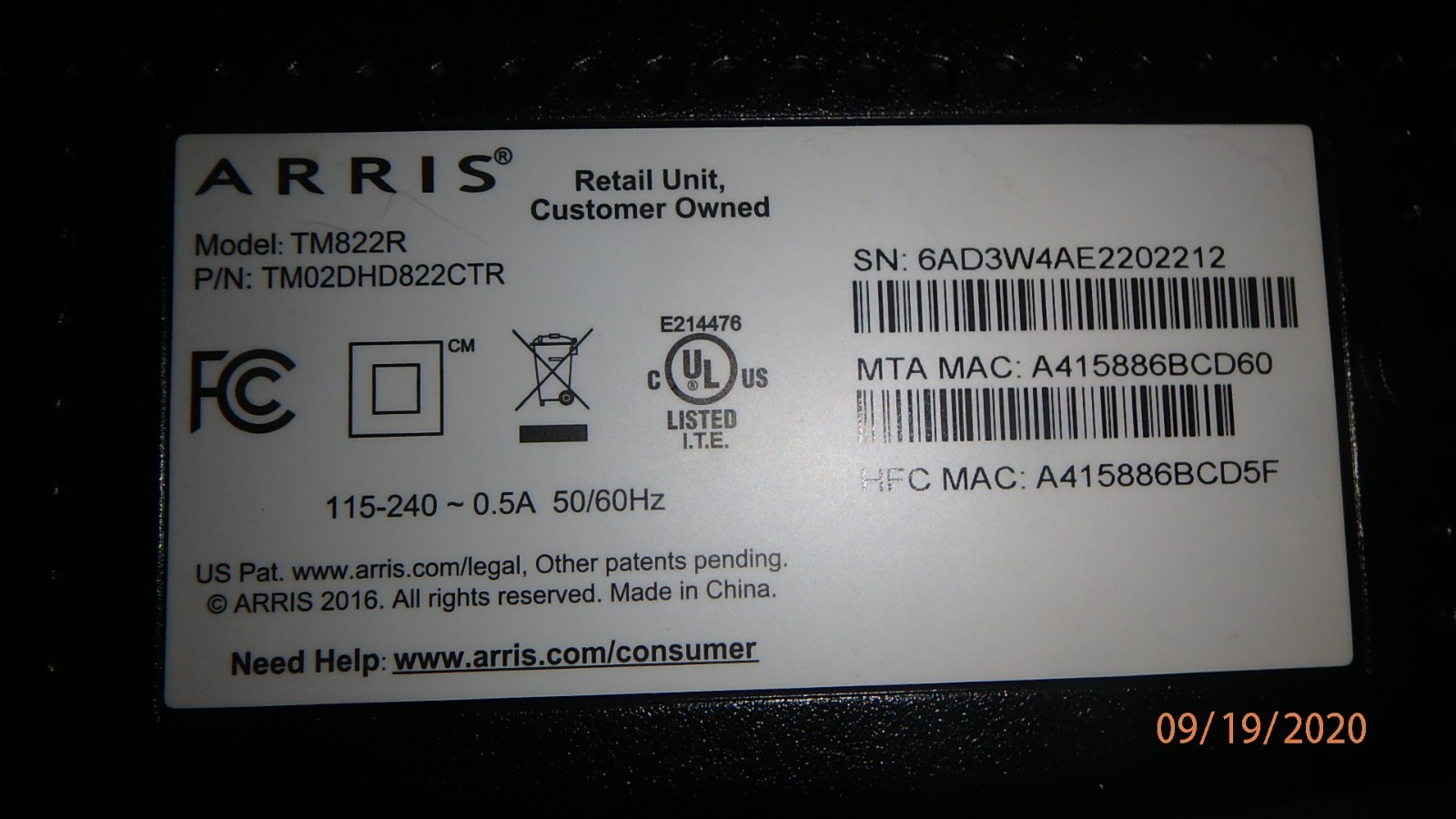 ARRIS Surfboard TM822R Internet & Voice Modem