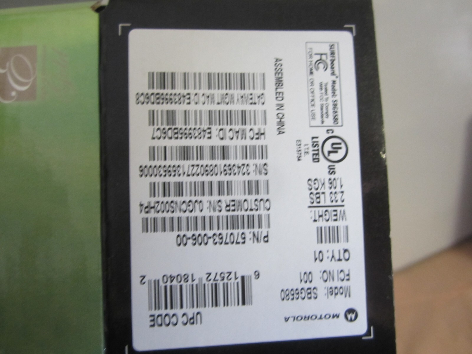 Motorola SBG6580 Surfboard eXtreme DOCSIS 3.0 Wireless Cable Modem Gateway Used)