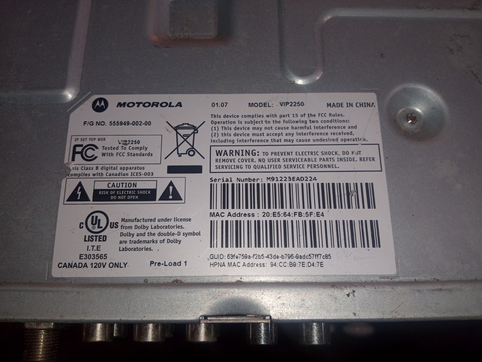 Motorolla Modem Model VIP2250 At&T U-verse