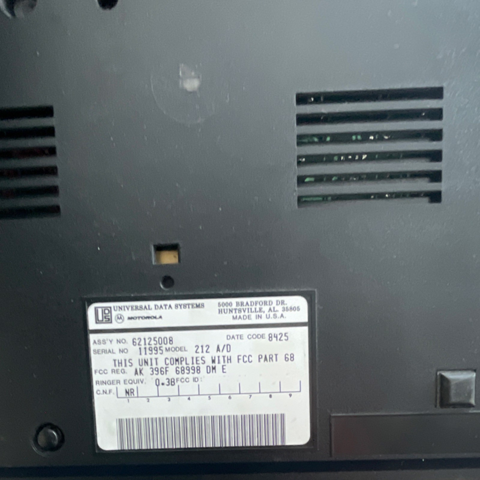 Motorola 212 A/D Dial-Up Modem Blue Black RJ-11 D-sub Ports Serial Connectivity