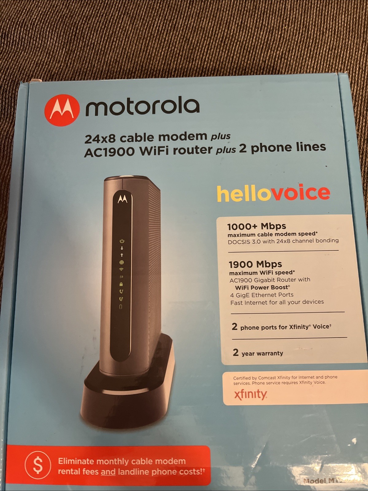 New Motorola MT7711 24X8 Cable Modem and AC1900 Dual Band Wi-Fi Gigabit Router