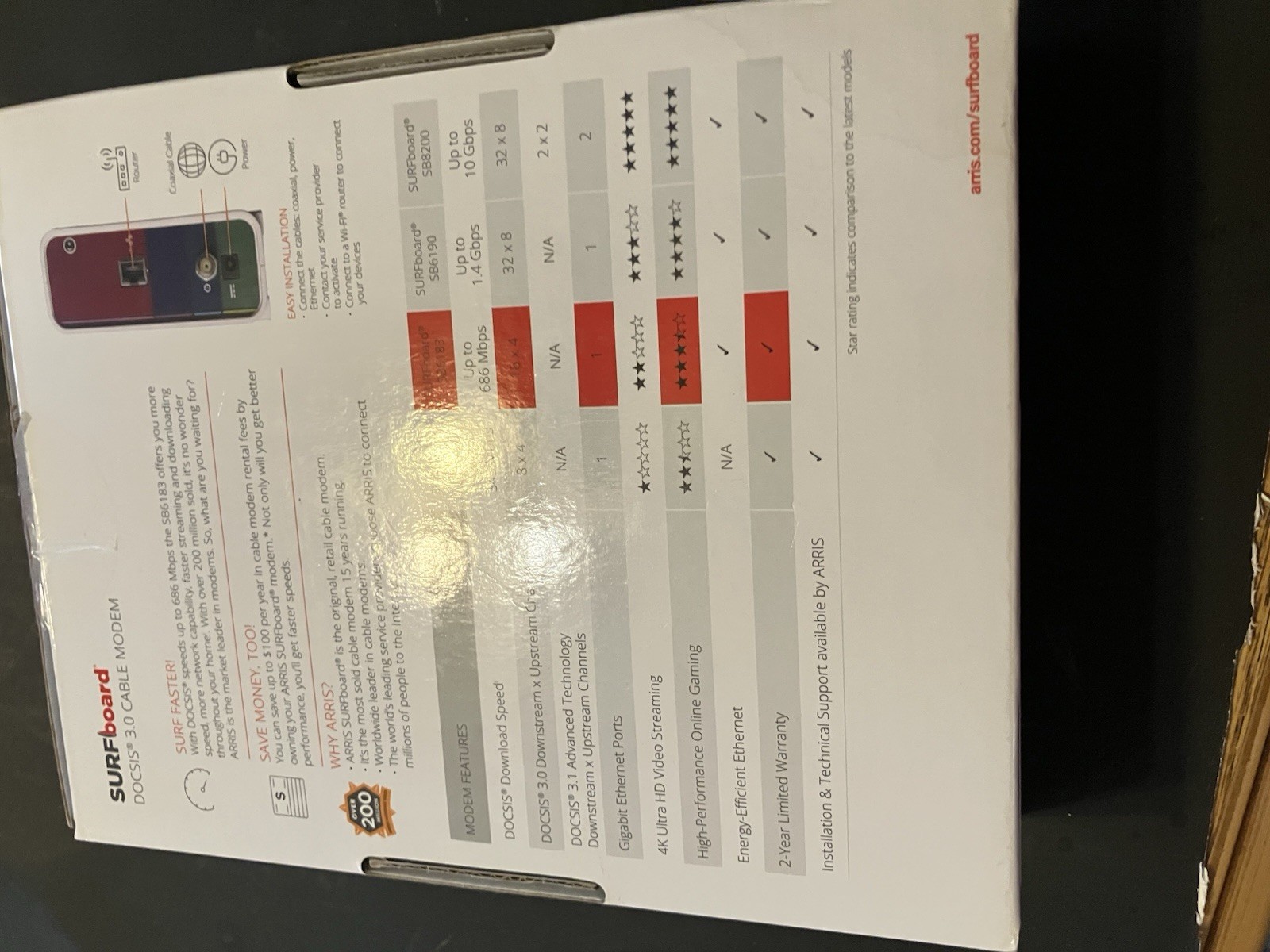 ARRIS SB6183 Surfboard DOCSIS 3.0 Cable Modem for Cox Spectrum Xfinity