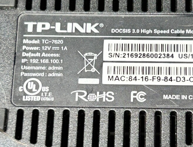 TP-LINK – TC-7620 – 24×8 DOCSIS 3.0 – High Speed Cable Modem