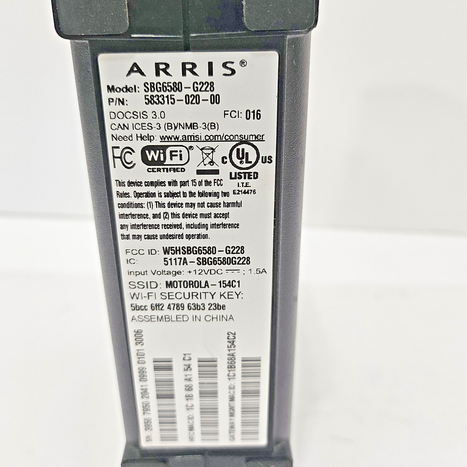 ARRIS SURFboard SBG 6580-G228 Cable Modem, Wi-Fi Router w/ cables and power cord