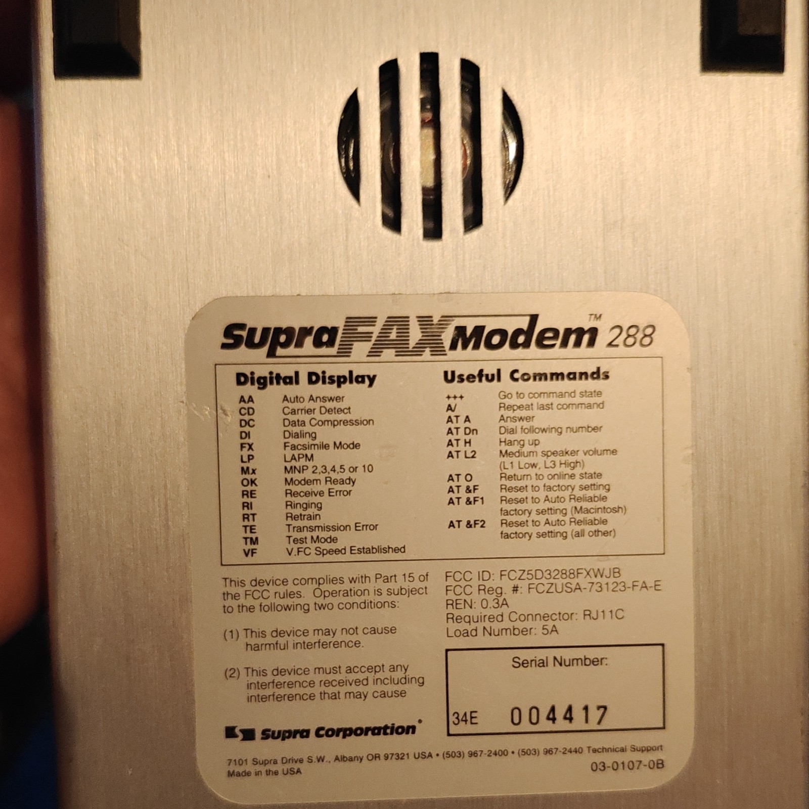 Supra FAXModem 288 Dial-Up Fax Modem 28,800bps RS-232 RJ-11 for PC Black