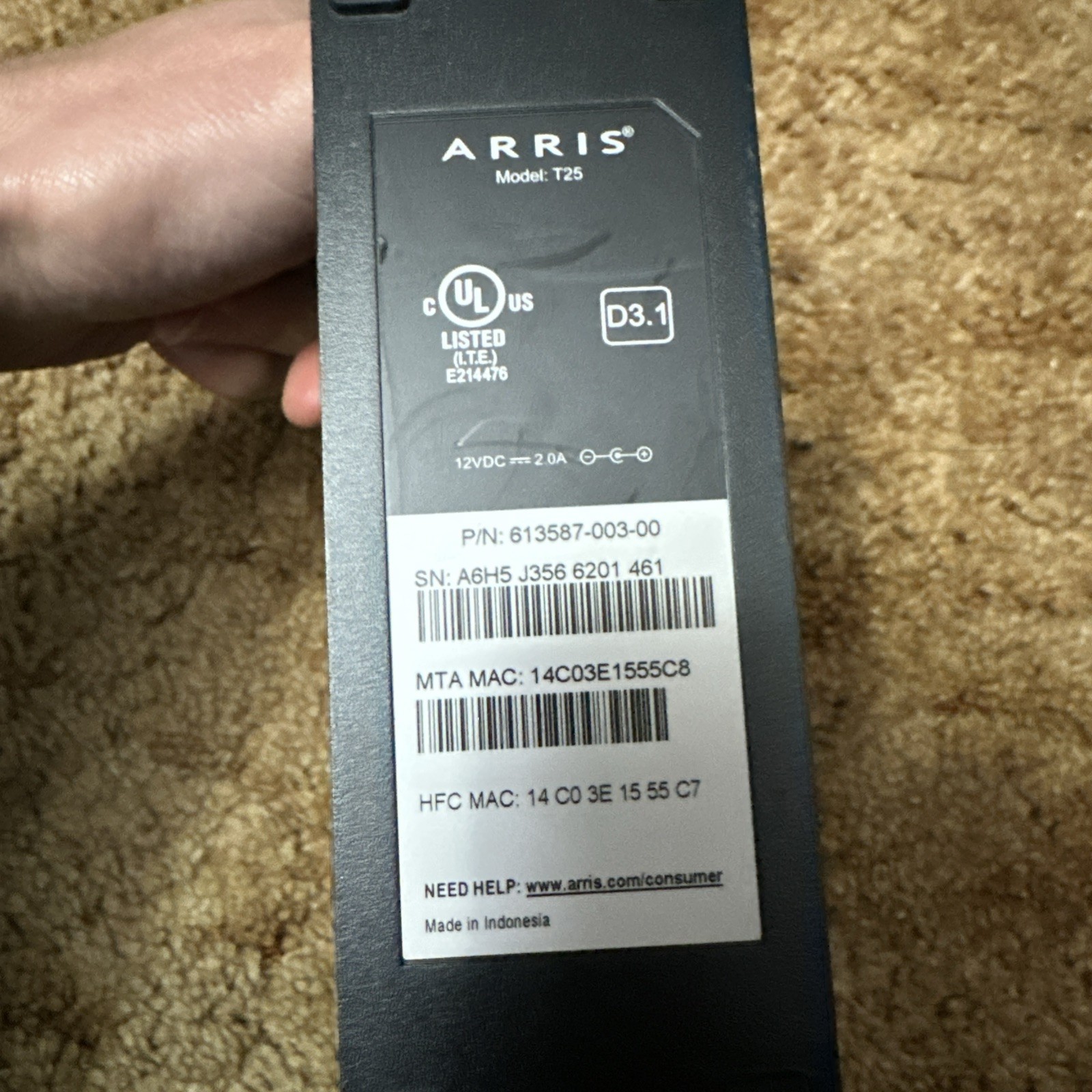 Arris SURFboard T25 DOCSIS 3.1 Gigabit Cable Modem for Xfinity Internet & Voice