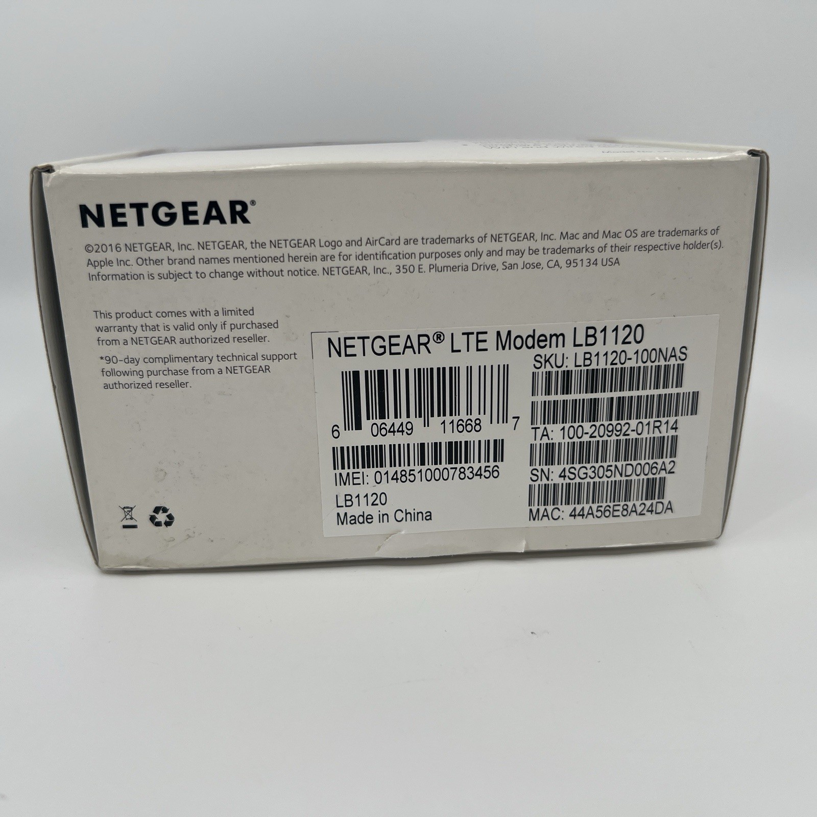 Netgear LB1120 4G LTE Broadband Modem 150Mbps Ethernet Network Device