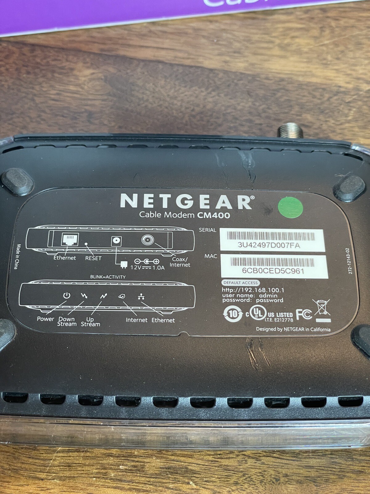 Netgear CM400 Cable Modem 340 Mbps DOCSIS 3.0