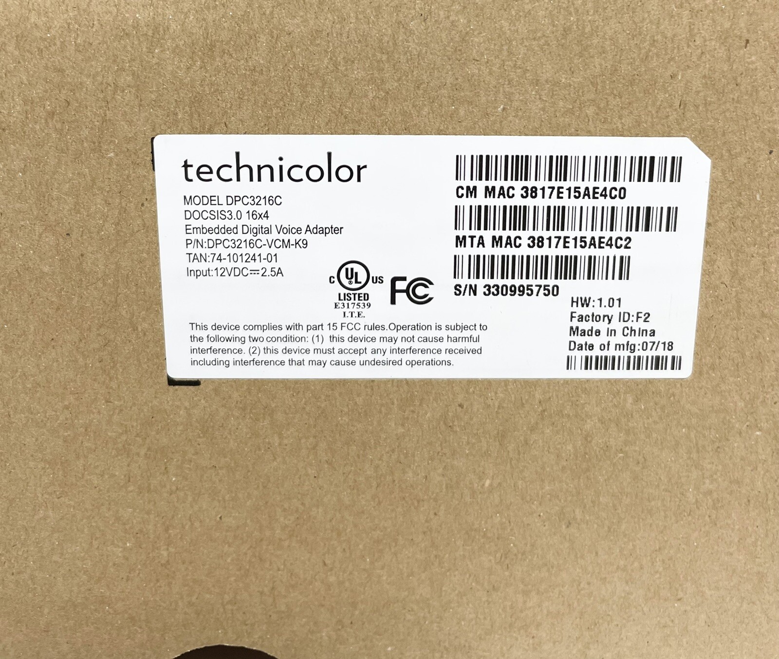 Technicolor DPC3216C DOCSIS 3.0 16×4 Cable Modem Embedded Digital Voice Adapter