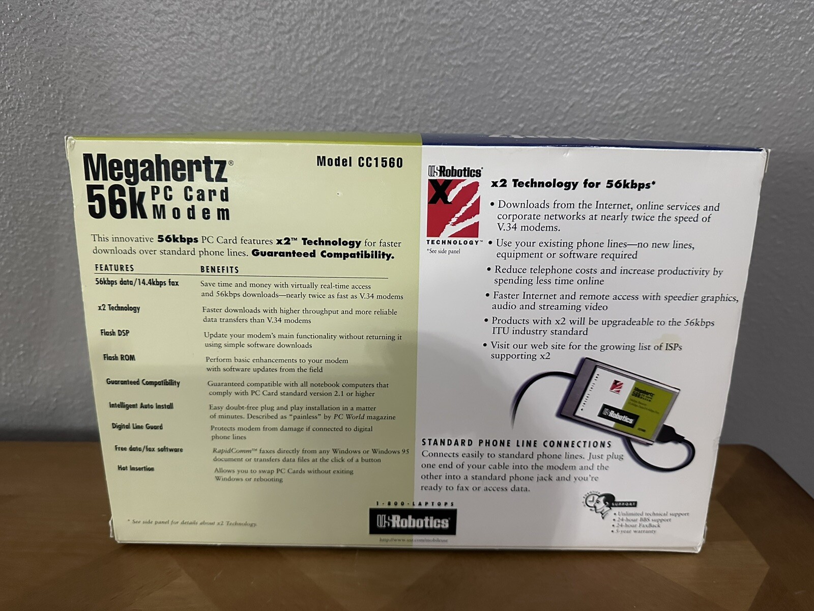 US Robotics Megahertz 56k PC Card Modem W/ Disk, Cord And Box. NEW