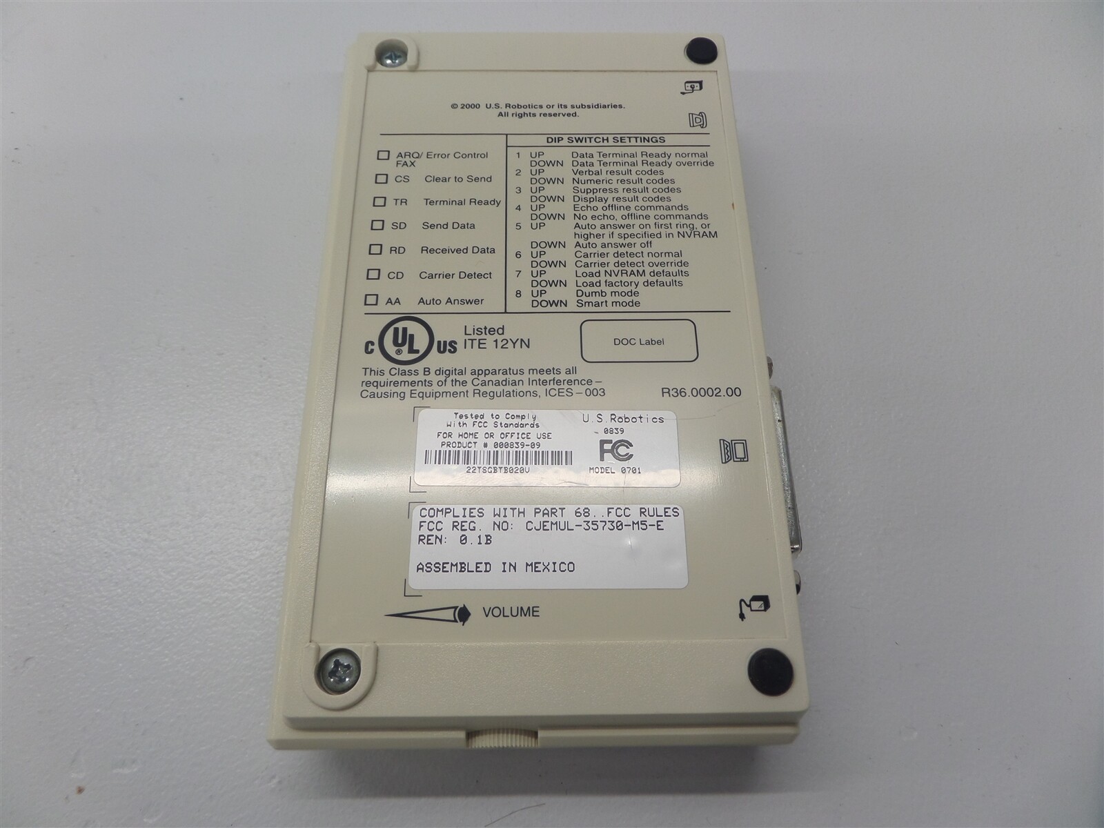 US Robotics Sportster 33.6 Fax Modem 000839-09