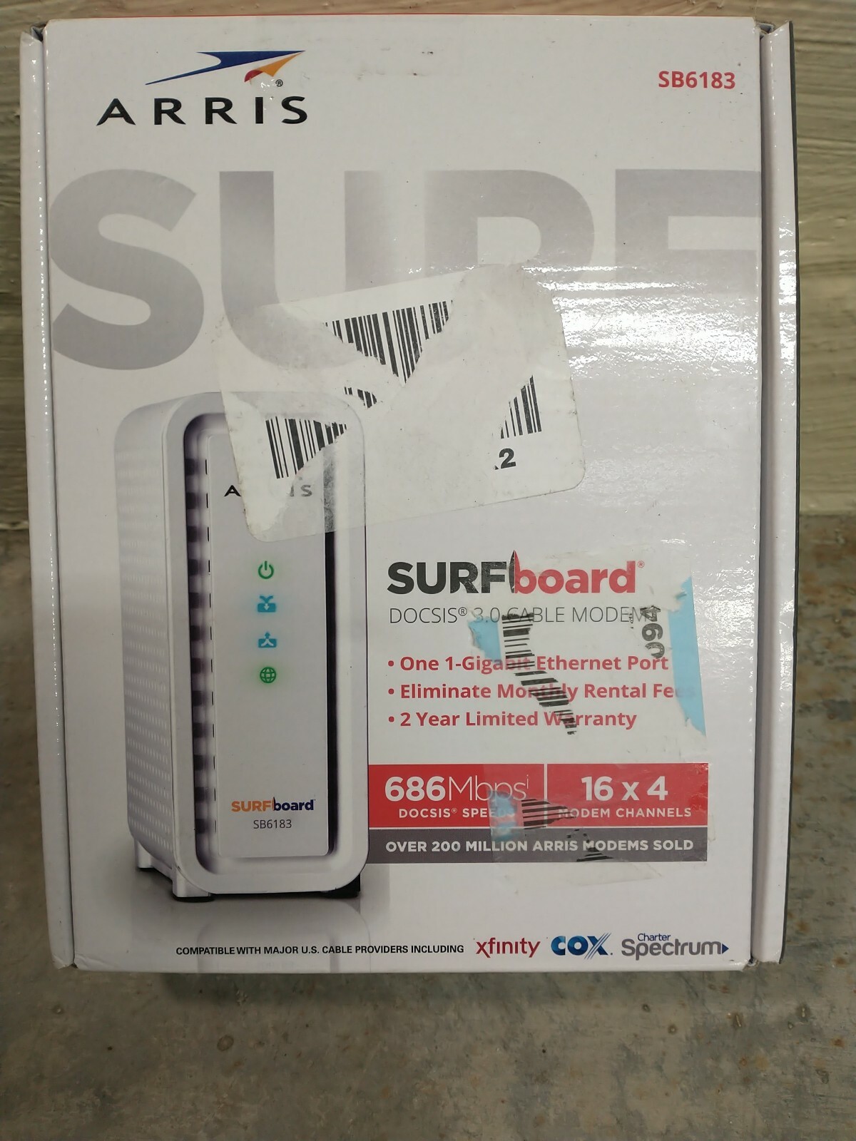 ARRIS SB6183 SURF Board DOCSIS 3.0 Cable Modem, 16×4 Channels 686 Mbps White