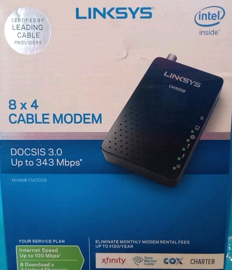 Cable Modem Linksys CM3008 DOCSIS 3.0 Up To 343 Mbps 8×4 Cable Modem