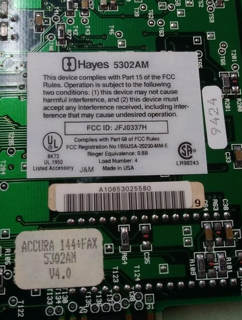 Hayes 8-Bit ISA Accura 144+Fax modem 04-00726