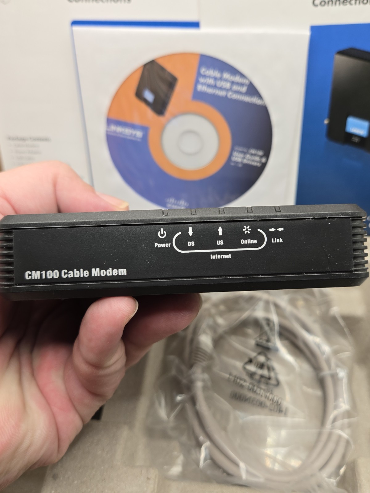 Cisco-Linksys Cable Modem with Ethernet USB Connection CM100 100% Complete