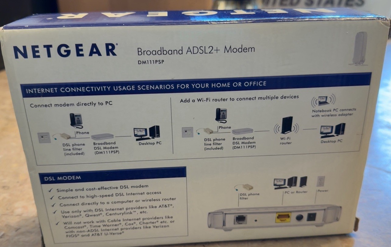 NETGEAR DM111PSP ADSL2+ Modem 24 Mbps 1-Port Ethernet (RJ-45) White New
