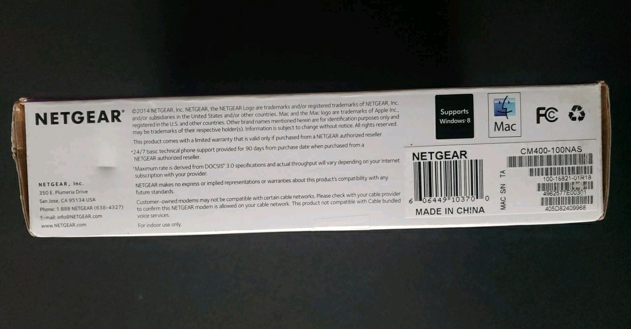 Netgear CM400 High Speed Cable Modem DOCSIS 3.0 Xfinity & Time Warner NEW