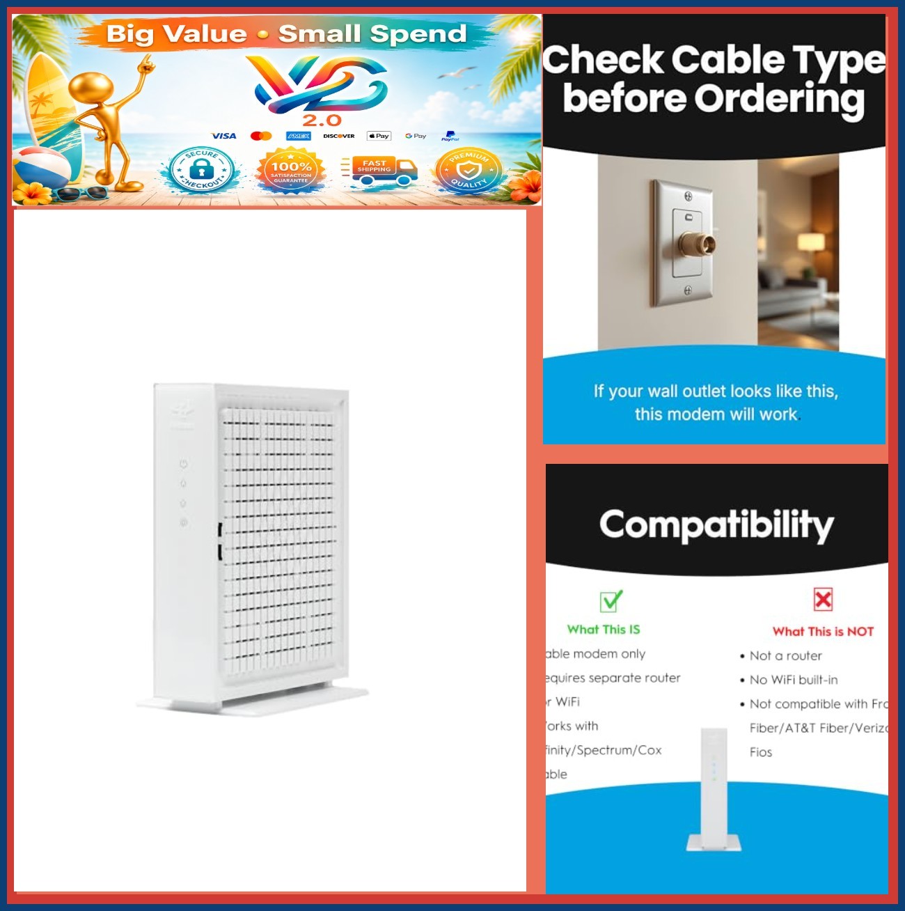CODA56 DOCSIS 3.1 Cable Modem 2.5 Gbps Ethernet Xfinity Spectrum Cox