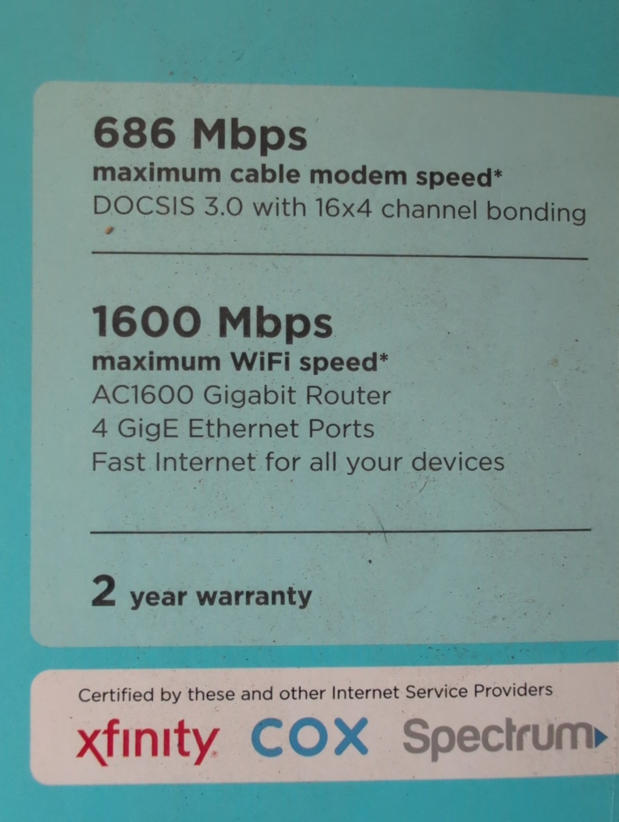 Motorola 16×4 Cable Modem Plus AC1600 WiFi Router MG7540 NO POWER CORD