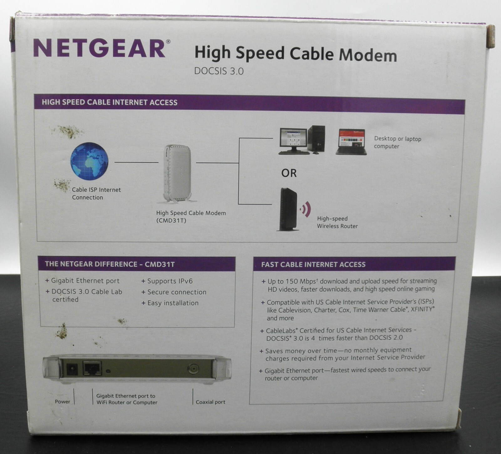 Netgear High Speed Cable Modem Internet DOSCIS 3.0 CMD31T IPv6 New