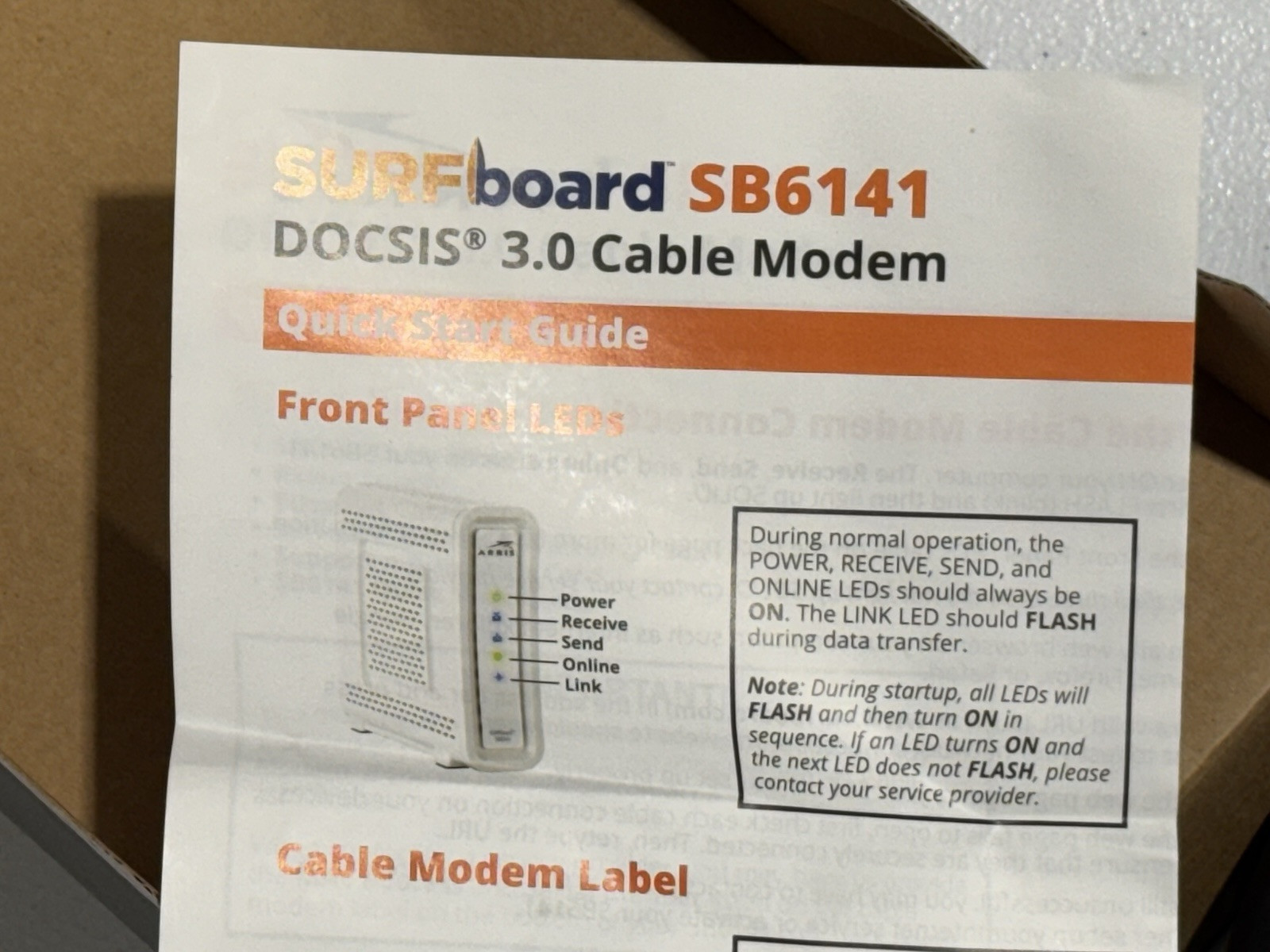 ARRIS Surfboard Cable Modem SB6141 DOCSIS 3.0 Cable Modem