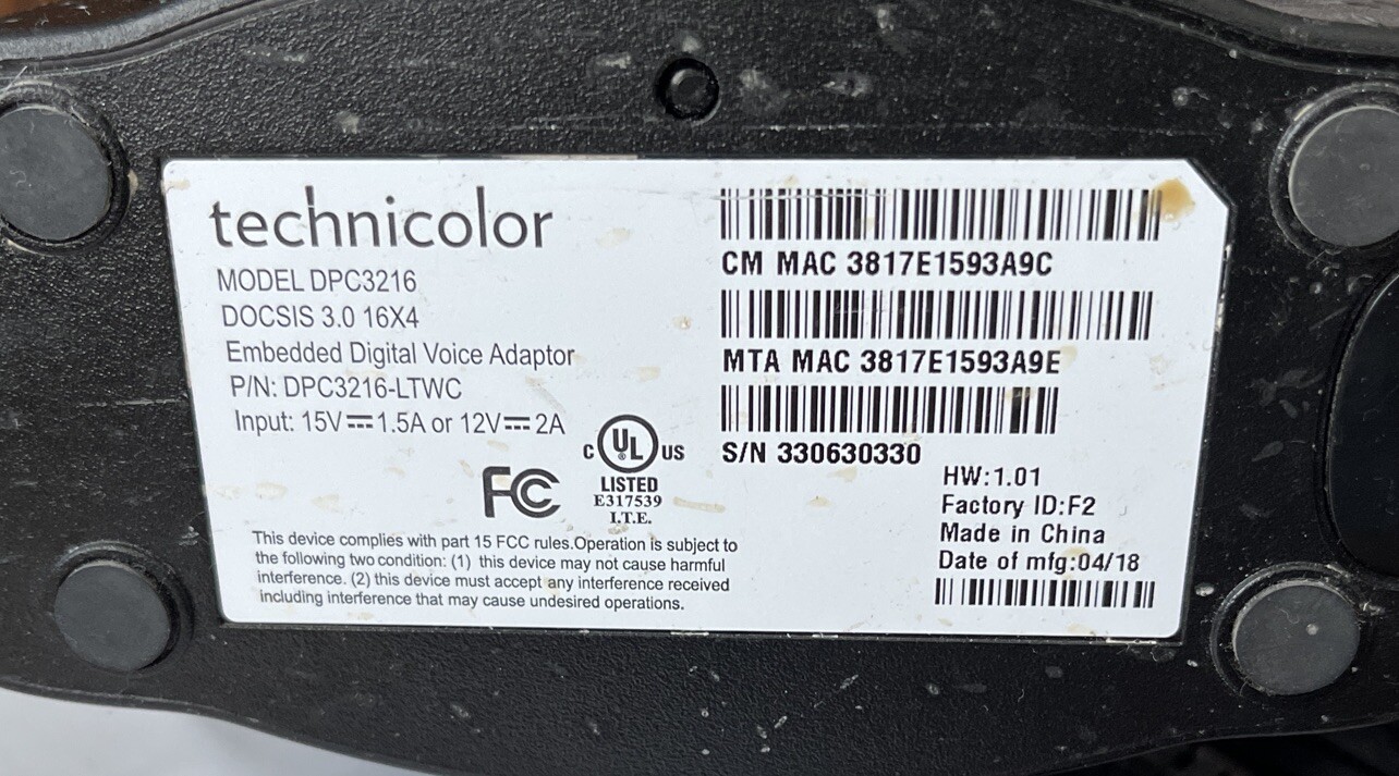 Technicolor DPC3216C DOCSIS 3.0 16×4 Cable Modem Embedded Digital Voice Adapter
