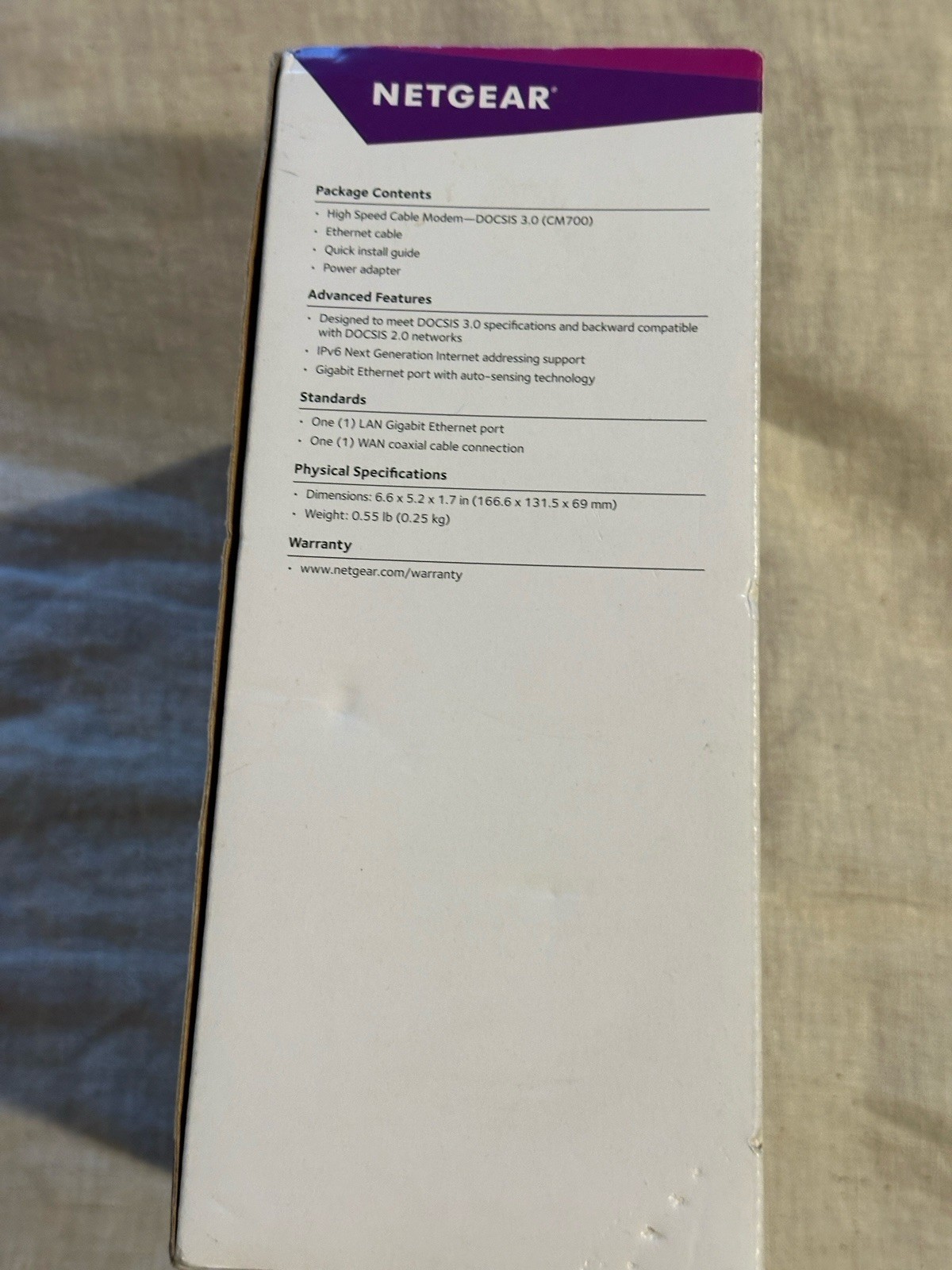 NETGEAR CM700-100NAS Cable Modem