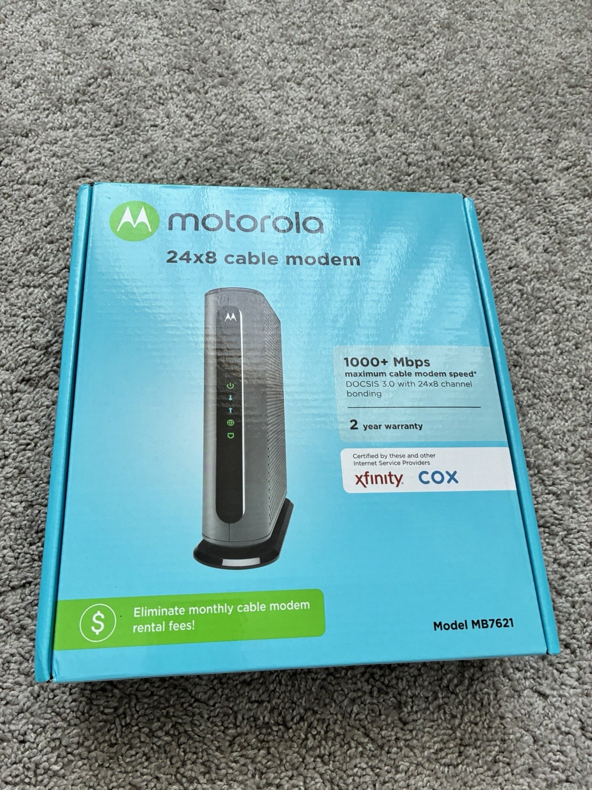 Motorola MB7621 24X8 Cable Modem With Ethernet Cable 1000+ Mbps