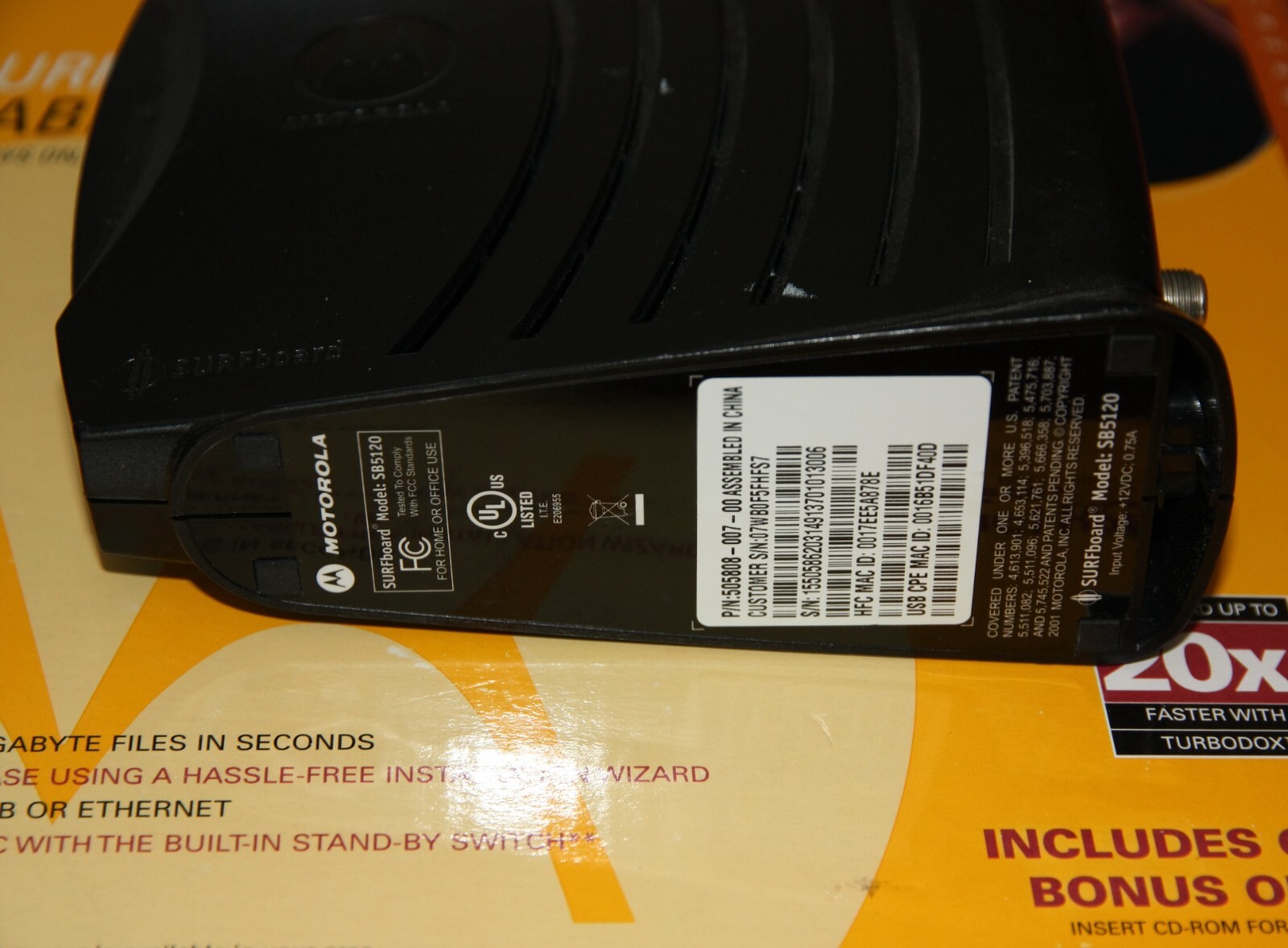 Motorola SURFboard SB5120 Cable Modem 505808-007-00 USB CIB – Bad Ethernet port
