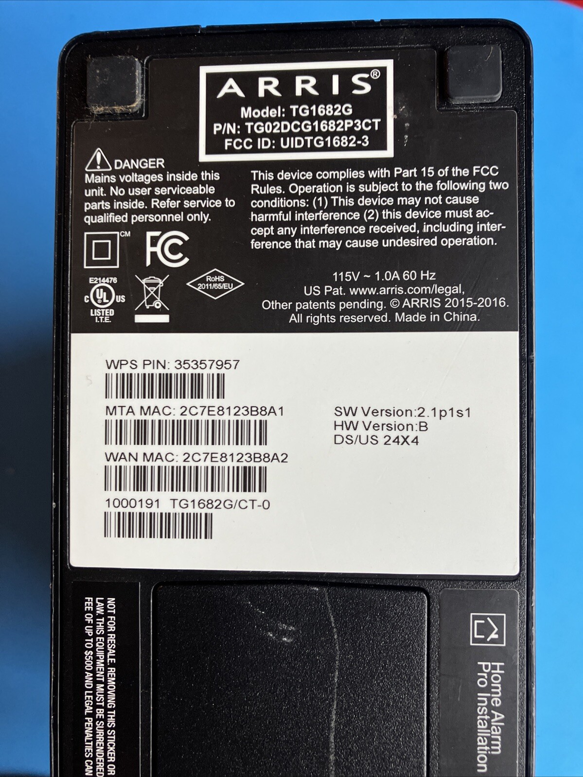 Arris Panoramic Gateway TG1682G Dual Band 802.11AC WirelessWiFi Router For Parts