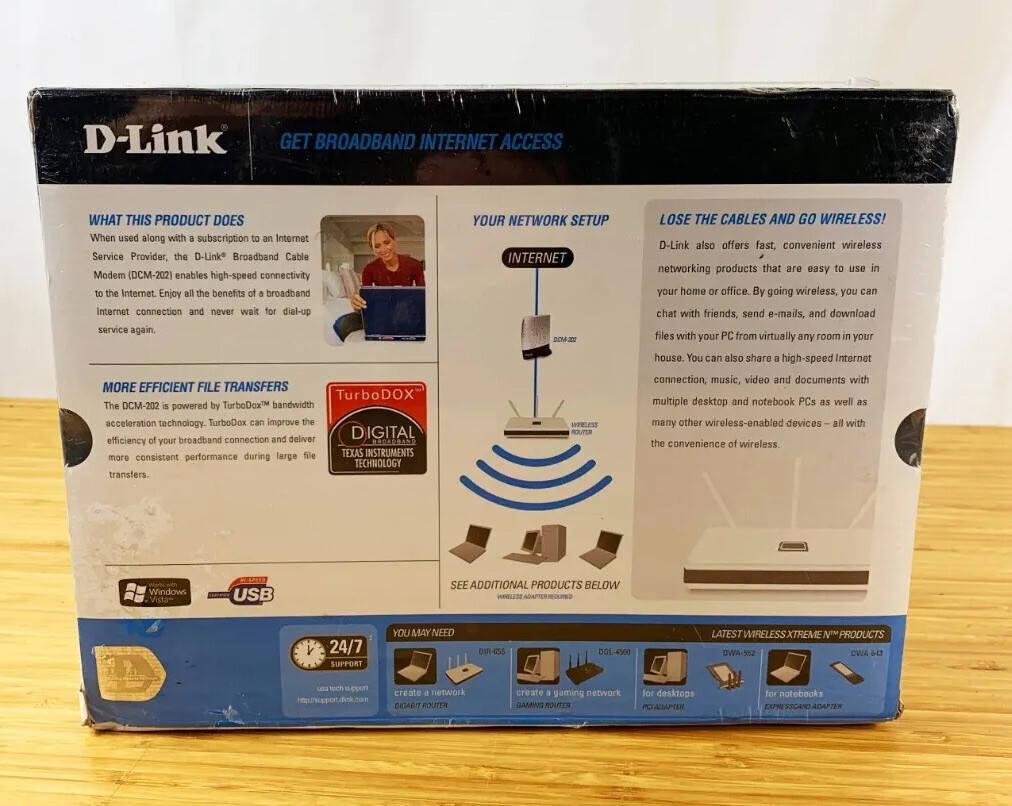 D-Link DCM-202 DOCSIS 2.0 USB Broadband Ethernet Cable Modem New Sealed