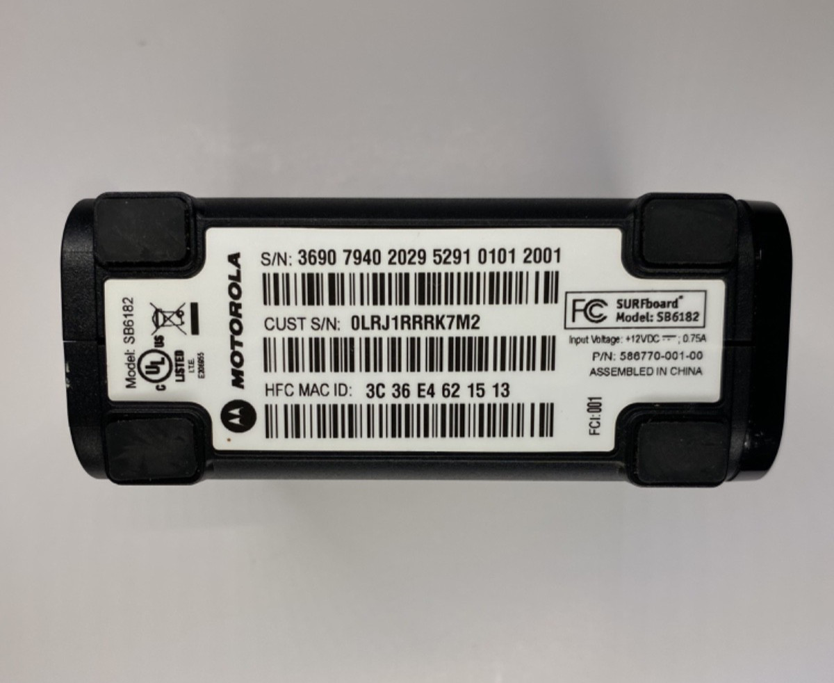 Motorola SURFboard SB6182 | Ethernet Cable Included | No Power Cable