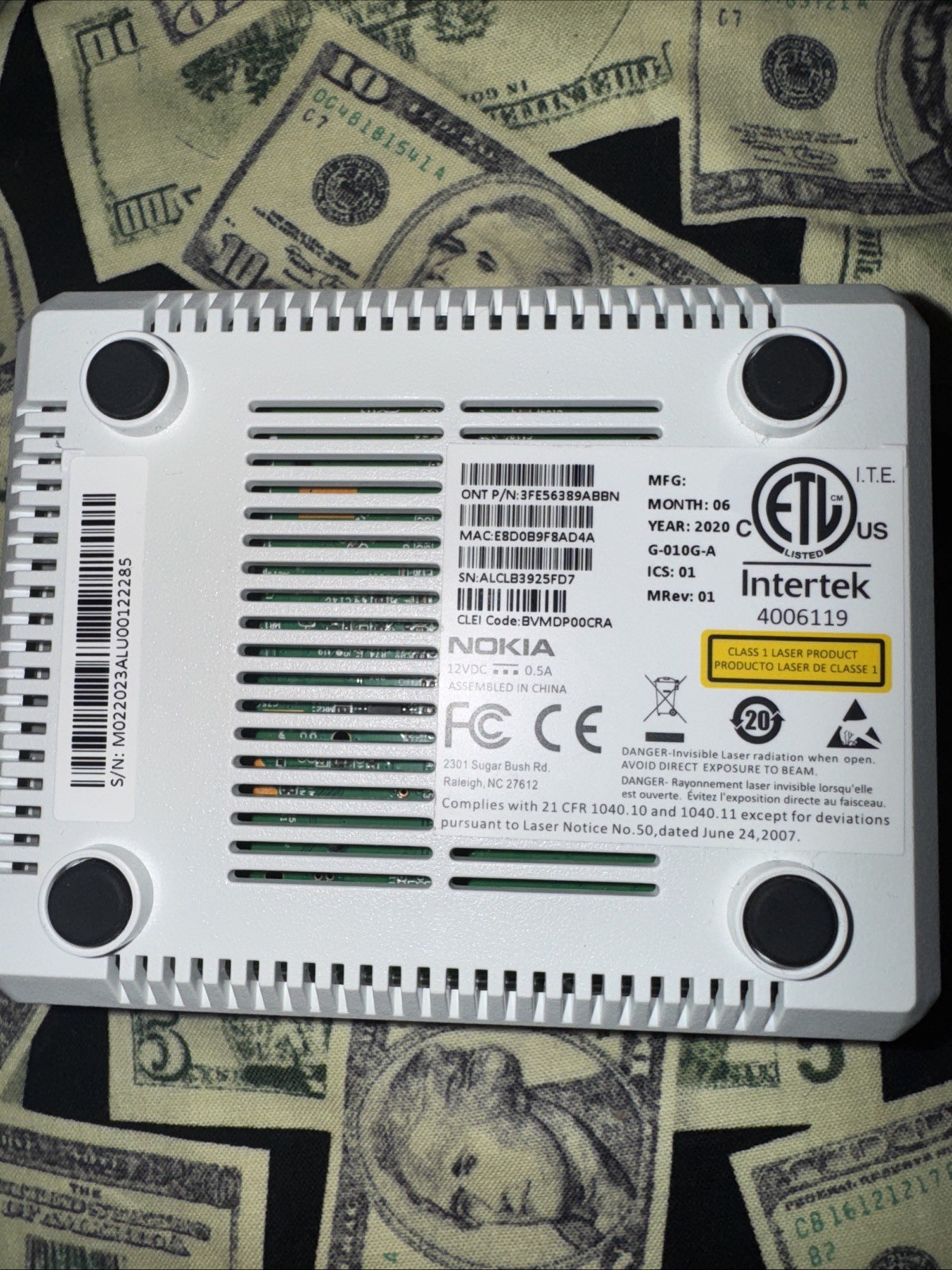 Nokia Intertek Fiber Optix Ethernet Network Terminal ONT MODEM G-010G-A