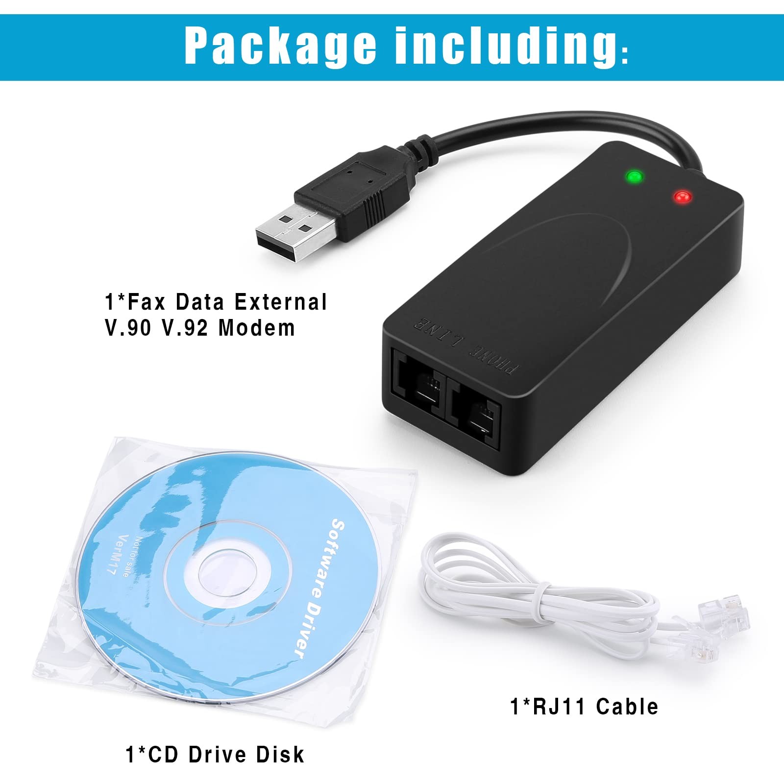 AGPtek External USB 2.0 3-in-1 Data Voice Dial Up Modem 56K V.92 V.90