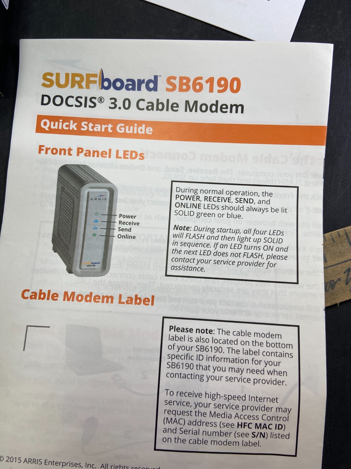 ARRIS Surfboard SB6190 DOCSIS 3.0 Cable Modem, 1GBPS