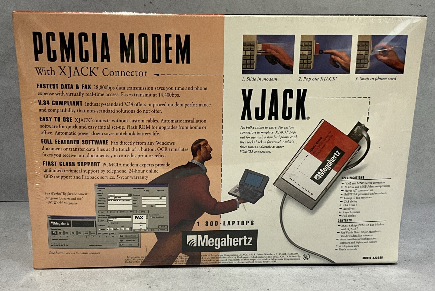 Megahertz PCMCIA Modem XJACK Connector 28.8 V.34 28.8kbps Vintage 1994 SEALED