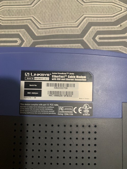 Gently Used Linksys BEFCMU10 42.88 Mbps With All Manuals, CD and Cables