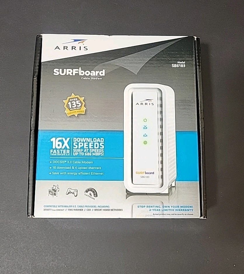 ARRIS SB6183 686 Mbps Cable Modem, White Box Part No. 593725-005 New Open Box