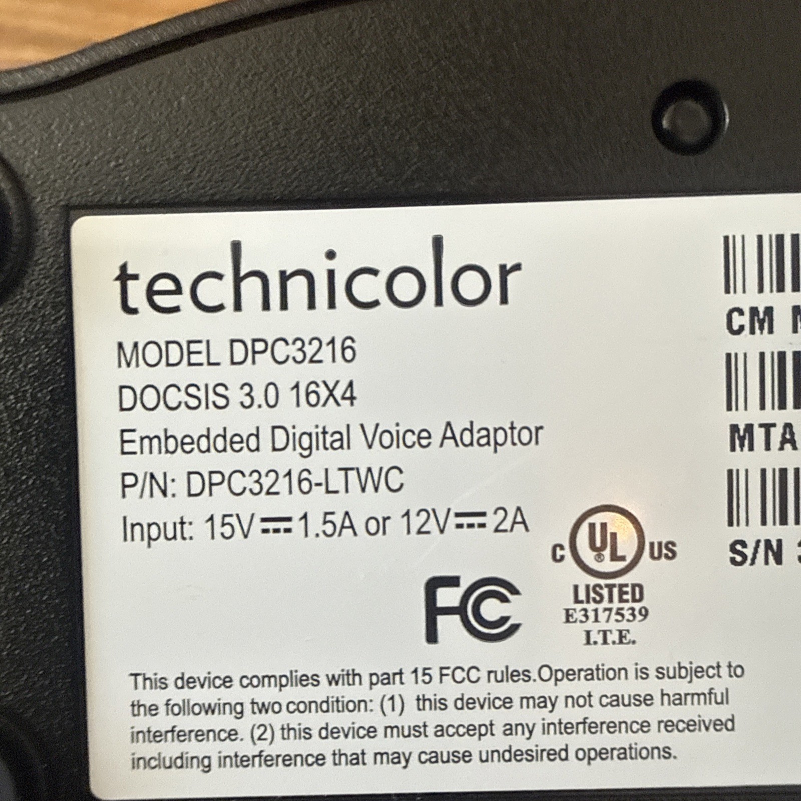 Technicolor DPC3216C DOCSIS 3.0 Cable Modem Embedded Digital Voice Adapter OEM