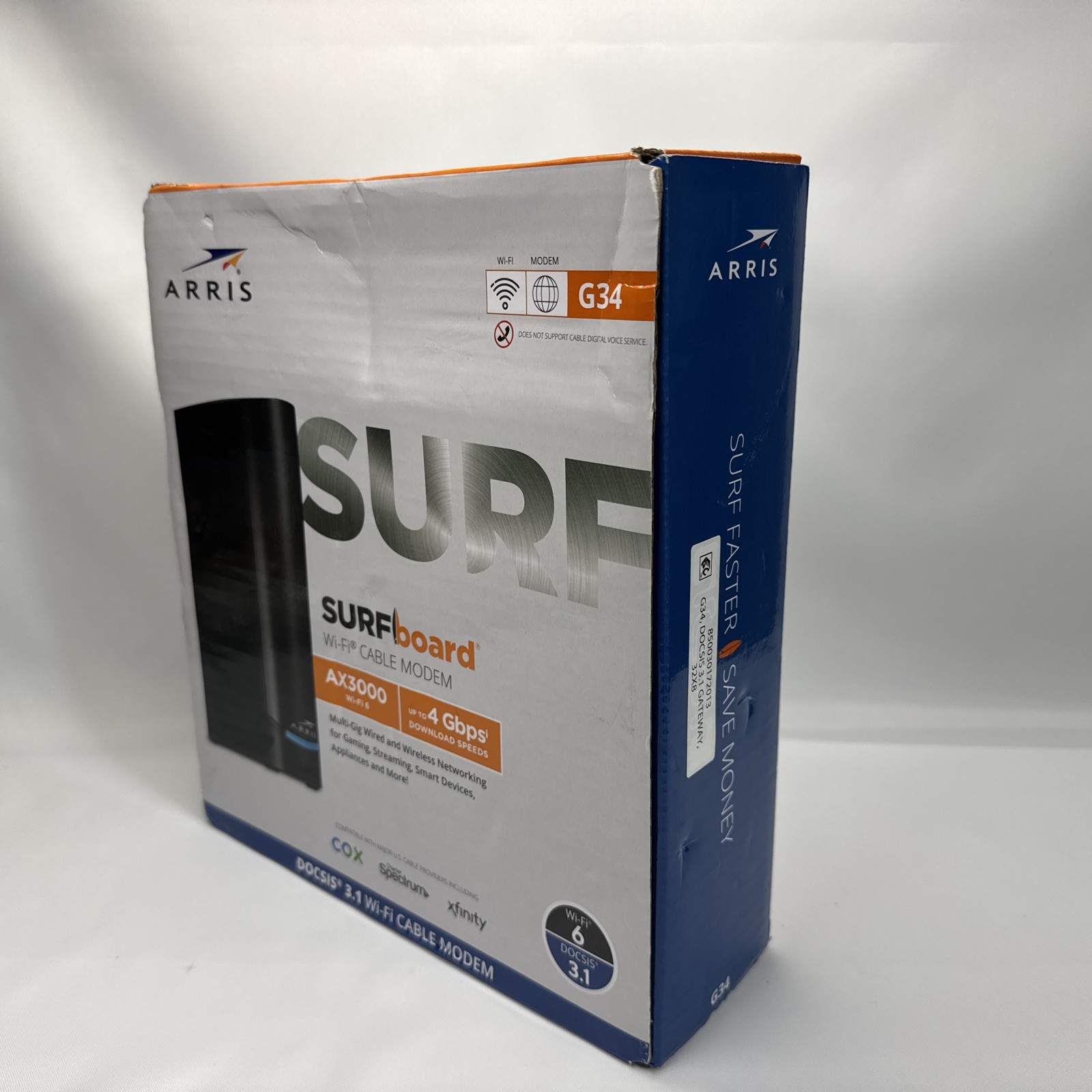 ARRIS Surfboard G34 DOCSIS 3.1 Cable Modem & Wi-Fi 6 Router | AX3000 -Open Box