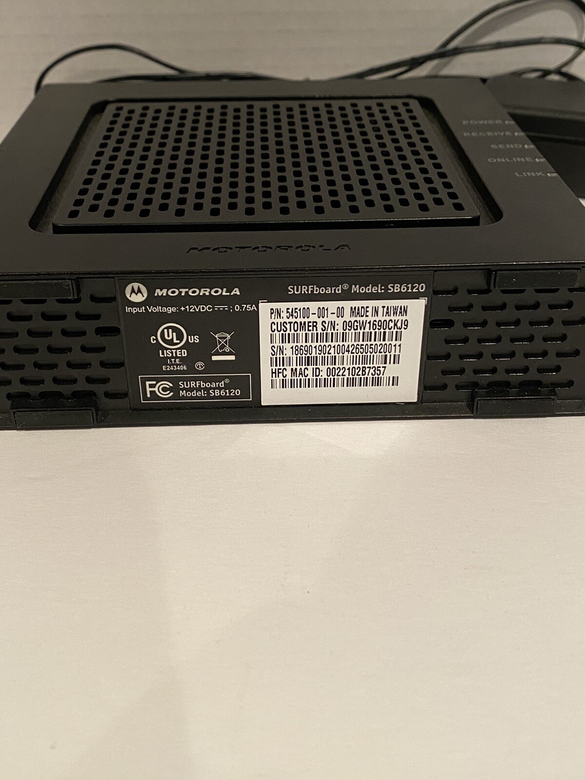 Motorola SURFboard SB6120 DOCSIS 3.0 Cable Modem – Used – Good Working.