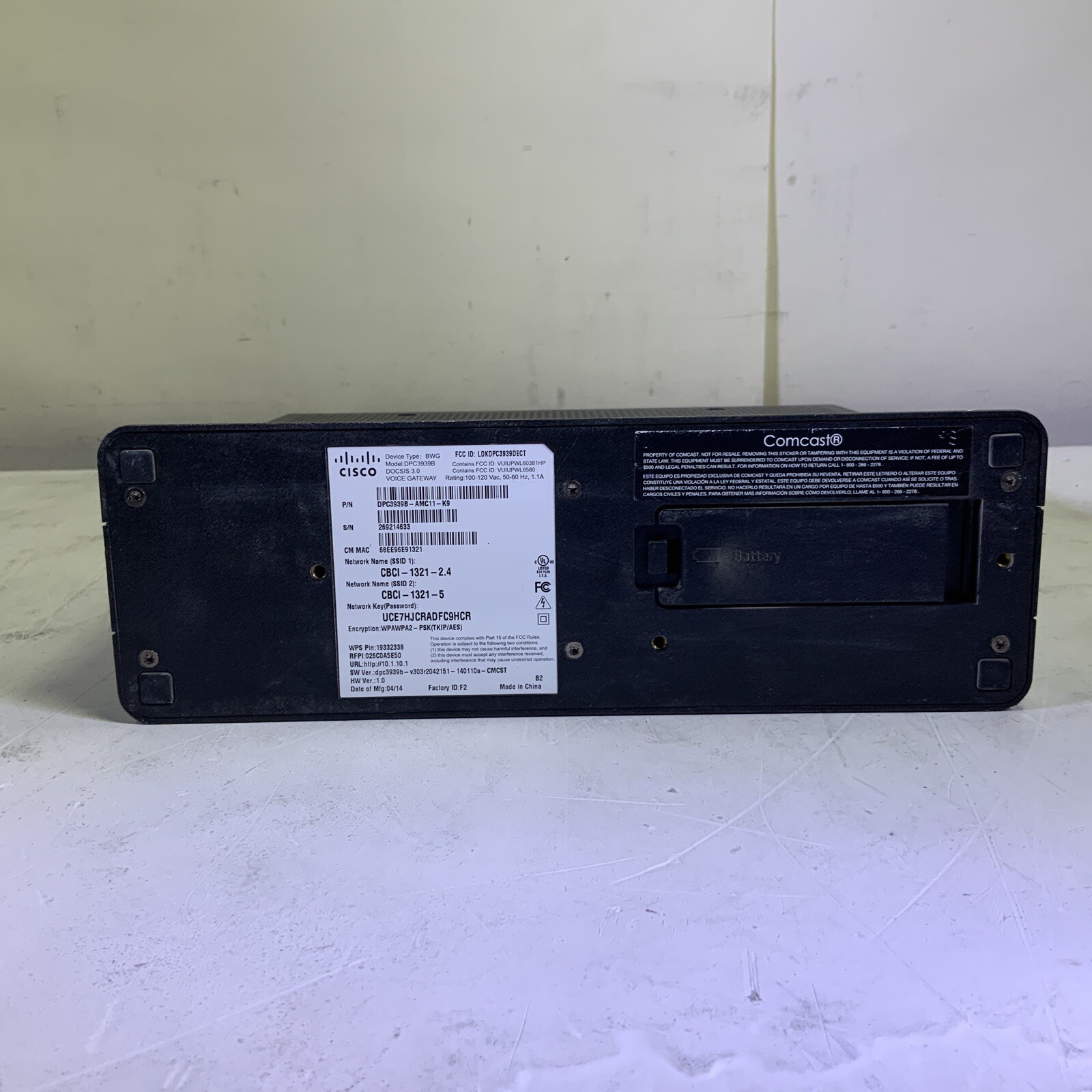 COMCAST Bussines BWG Dual Band WiFi Cable Modem Router DPC3939B – NG K6A