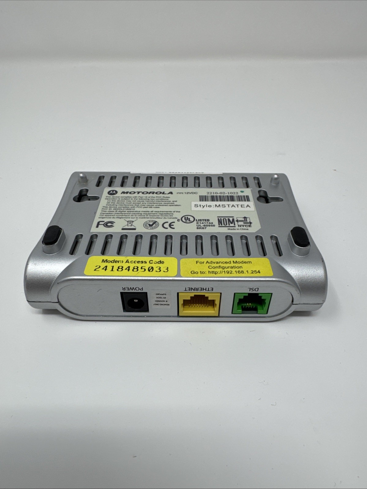 Motorola MSTATEA DSL Modem 2210-02-1022 W/O Power Supply AT&T Works Great