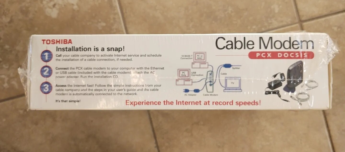 TOSHIBA CABLE MODEM PCX DOCSIS Model: PCX2200 USB/Ethernet PC Or Mac In Orig Box