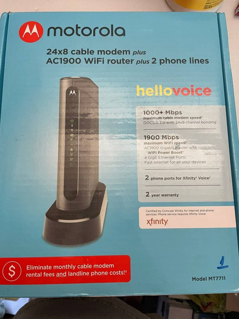 Motorola MT7711 24×8 Modem Router Two Phone Ports DOCSIS 3.0 AC1900 Dual Band