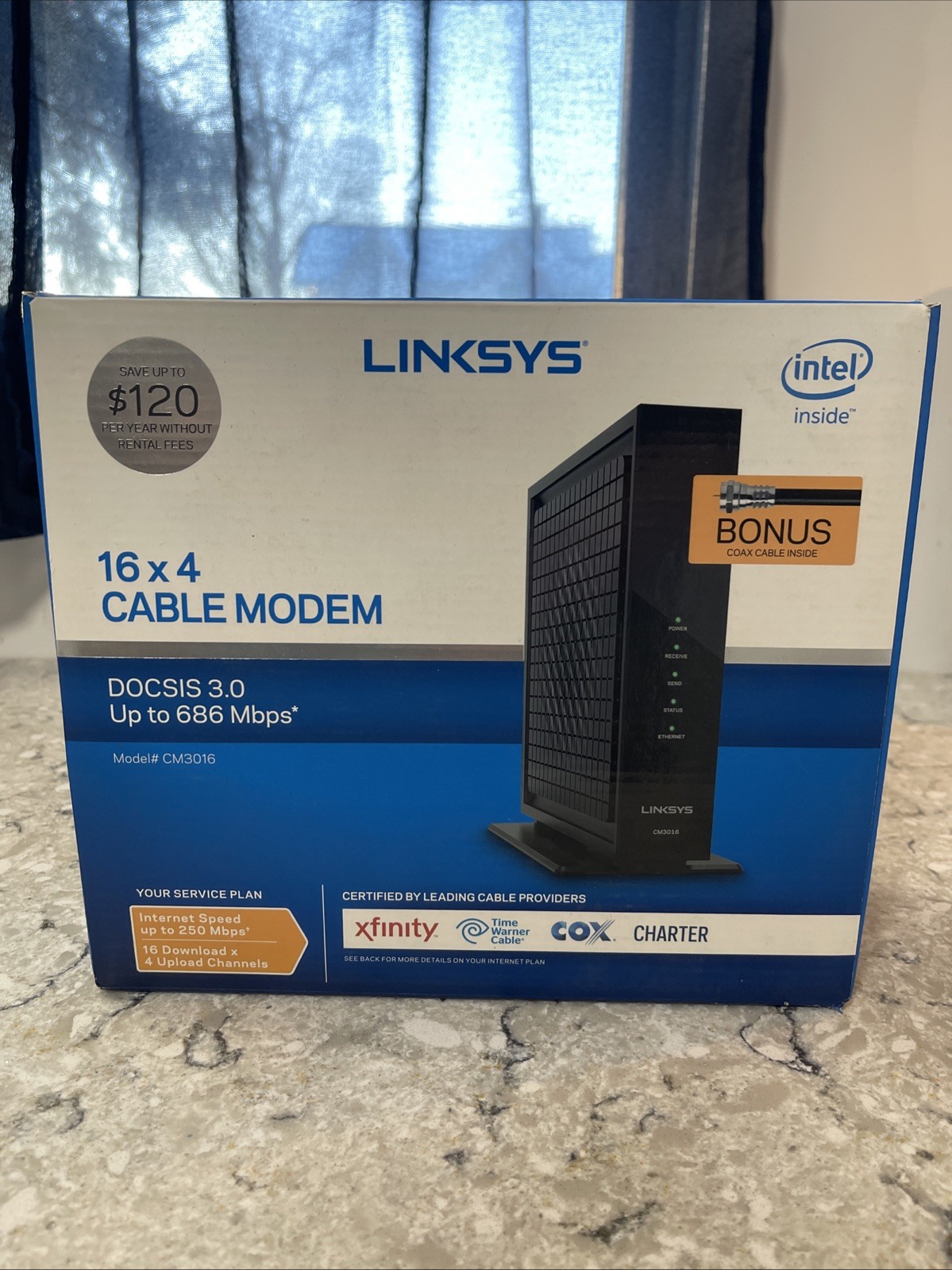 LINKSYS 16 x 4 Cable Modem | 16 x 4 Bonded Channels | DOCSIS 3.0 | CM3016