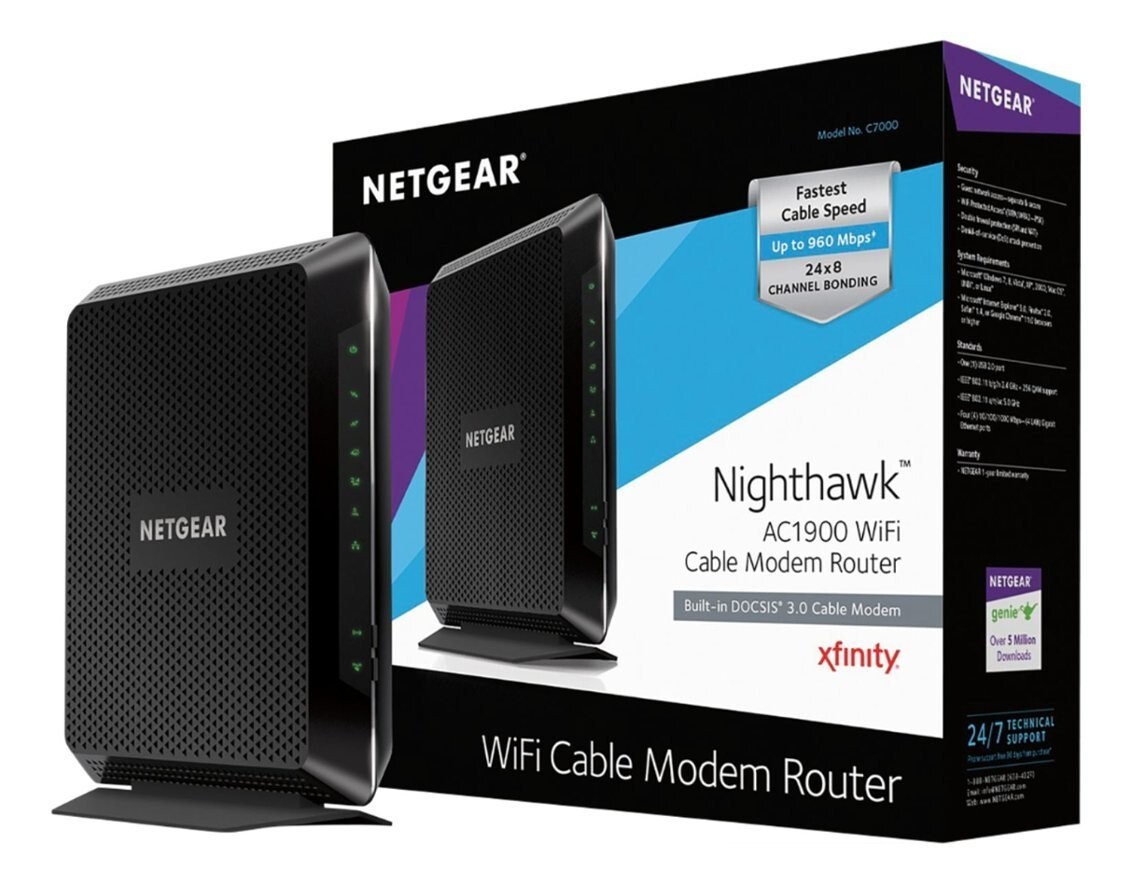NETGEAR – Nighthawk AC1900 Router with DOCSIS 3.0 Cable Modem – Black